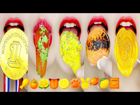 orange & yellow emoji food eating sounds 주황 & 노랑 이모지 먹방 ASMR MUKBANG