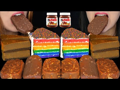 ASMR NUTELLA CHOCOLATE CHEESECAKES, RAINBOW CAKES, CRUNCHY CHOCOLATE ICE CREAM BARS 먹방