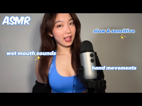 ASMR Slow Sensitive Wet Mouth Sounds 🤚🏼 Hand Movements & Breathy Whispers 👄