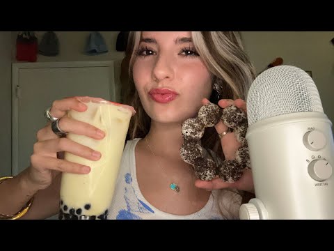 [ASMR] DRINKING BOBA+ MOCHI DONUT 🧋