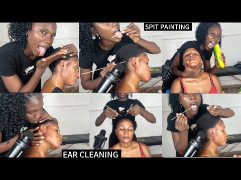 ASMR EAR CLEANING AND NITPICKING, SPIT PAINTING, EAR LICKING, EAR EATING, EAR BITTING, SCALP SCRATCH