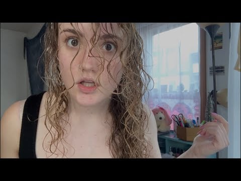ASMR curly hair routine but my roommate caught me (EMBARRASSED… #exposed being weird in my room)