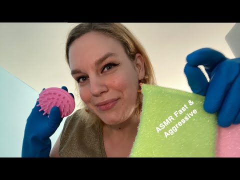 [ASMR] Fast & Aggressive Face Wash With Sponges + Scalp Massage With Magic Brush (Rubber Gloves)