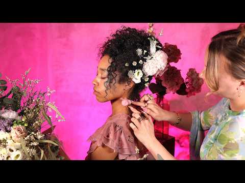 ASMR Bridgerton Inspired Floral Up-do Hair Styling 🌸 Perfectionist Adjustments, Soft Spoken