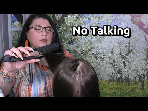 ASMR Hair Straightening (No Talking) Comb Straightening, Hair Brushing | Hairdresser Roleplay