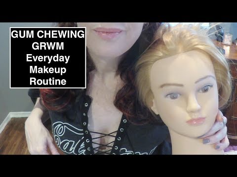 ASMR Gum Chewing GRWM Everyday Makeup Routine.  Whispered