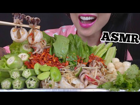 ASMR SPICY OCTOPUS SALAD + FRESH VEGGIES (CRUNCHY EATING SOUNDS) NO TALKING | SAS-ASMR