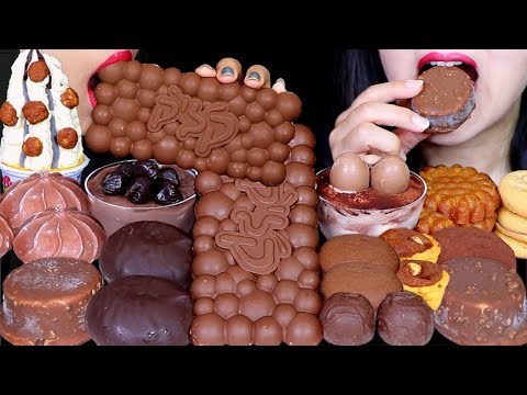 ASMR BUBBLY DESSERTS (CRISPY CHOCOLATE, CHOCOLATE MARSHMALLOW, CAKE, ICE CREAM, PUDDING, YAKGWA) 먹방