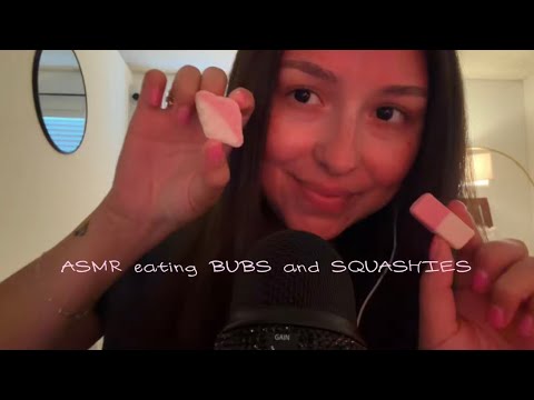ASMR EATING SQUASHIES AND BUBS🍬✨🫧(up-close,breathy whispers, and chewing sounds)