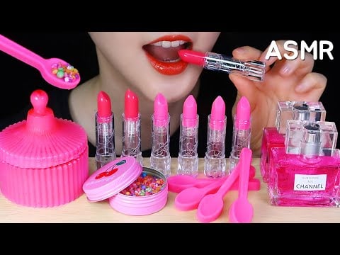 EDIBLE LIPSTICK ASMR EDIBLE COSMETICS ASMR EDIBLE PERFUME, EDIBLE SPOON, PINK FOOD ASMR