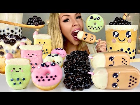 ASMR BUBBLE TEA CAKE, TAPIOCA, BOBA LAVA CAKE, CAKE POPSICLES MUKBANG 먹방