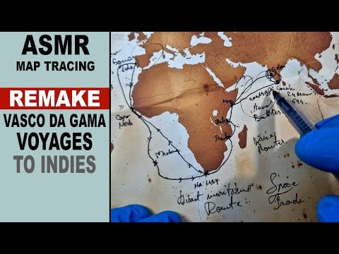 ASMR Remake: Map Tracing of Vasco Da Gama Sea Voyages to the Indies with Facts | ASMR map tracing