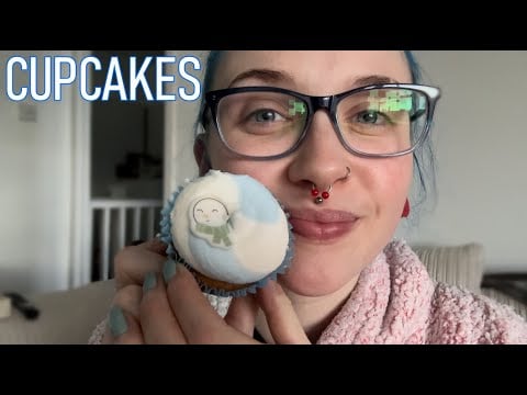 ASMR Eating Christmas Cupcakes (Snowmen Jam Filled Cakes) ⛄
