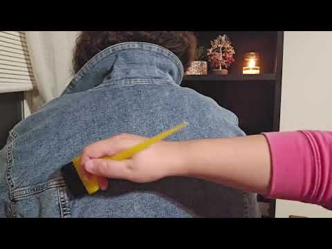 👖 ASMR Jean Jacket Perfecting w/Fabric Sounds, Lint Roller and Fixing 👖