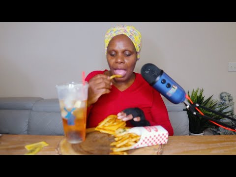 CHECKER FISH AND FRIES TALL CEYLON ICE TEA ASMR EATING SOUNDS