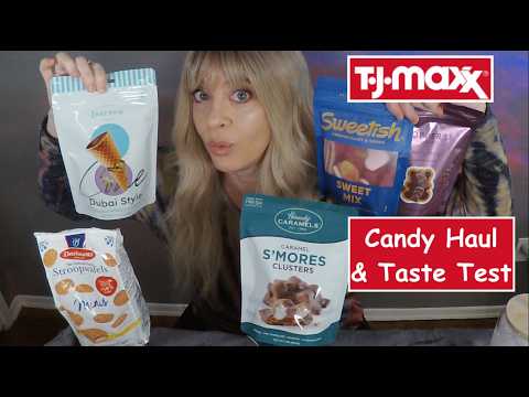 ASMR TJ Maxx Candy Haul & Taste Test | Swedish Candy, Dubai Chocolate, StroopWafles, S'mores