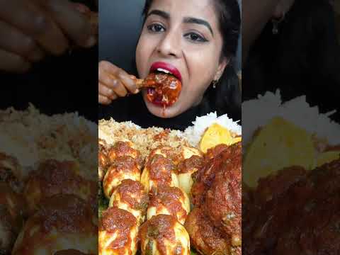 ASMR Eating Spicy Hyderabadi Hariyali Whole Chicken,Egg Curry,Rice Big Bites ASMR Eating Mukbang