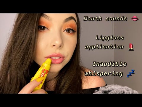 ASMR MOUTH SOUNDS, INAUDIBLE WHISPERING + LIPGLOSS APPLICATION