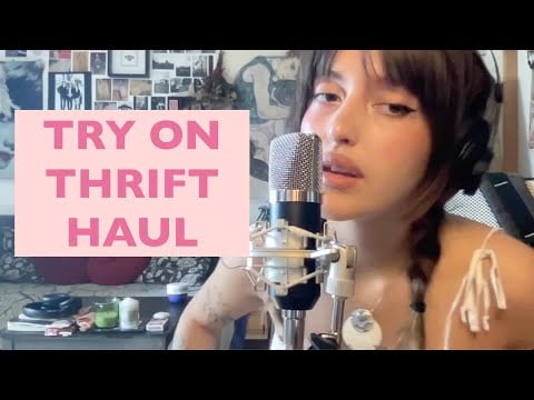 ASMR Thrift try on haul, tingly close up whispering and light fabric sounds for relaxation 🎀😴