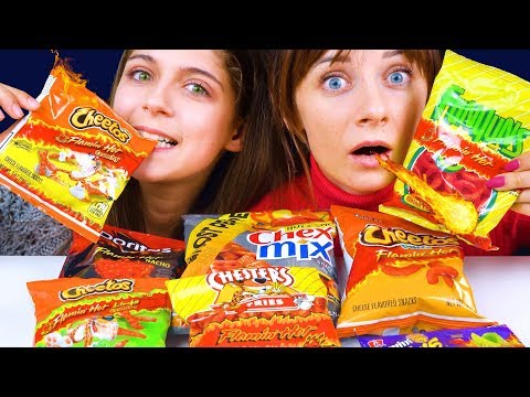 ASMR TRYING HOT SPICY SNACK (Flamin' Hot Mix Cheetos, Doritos, Takis) EATING SOUNDS LILIBU