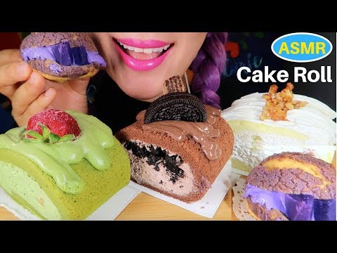 ASMR 녹차,두리안,오레오 롤케익.우베슈크림|MATCHA, OREO, DURIAN CAKE ROLL EATING SOUND| CURIE.ASMR