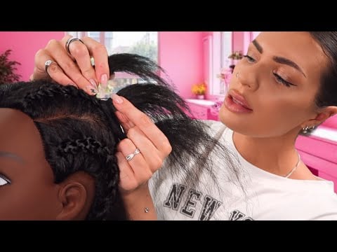 ASMR Braiding Your Hair - scratching your itchy scalp & head massage 💜 (hair salon roleplay)