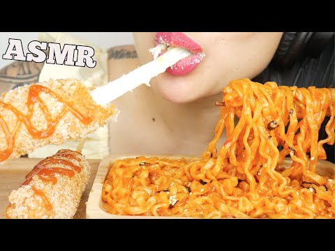 ASMR FIRE NOODLES + MOZZARELLA CHEESE CORNDOGS (EATING SOUNDS) NO TALKING | SAS-ASMR