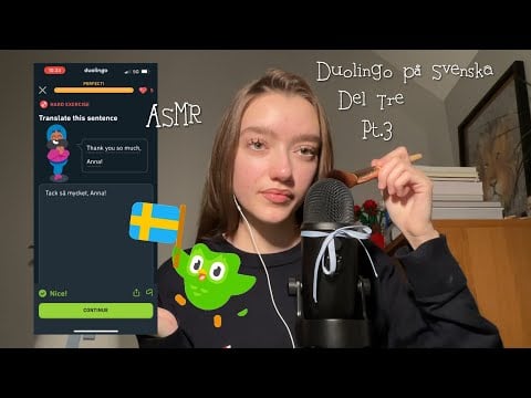 ASMR på Svenska på Duolingo Del Tre | Swedish Duolingo pt.3 | Clicky whispers + Mic brushing