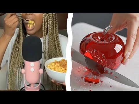 Satisfying AI ASMR Cutting Glass Fruit and Eating Creamy Macaroni and Cheese Video To Help You Sleep