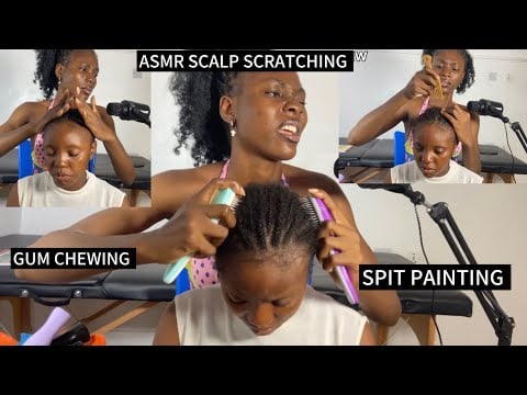 ASMR FAST AND AGGRESSIVE HEAD SCRATCHING AND MASSAGE, FAKE SPIT PAINTING, EAR LICKING WITH GUM CHEW