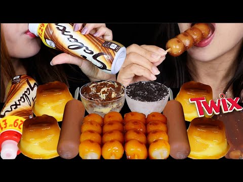 ASMR GALAXY CHOCOLATE DRINK, TWIX COOKIES, CARAMEL FLAN, DANGO, NOUGAT ICE CREAM BAR, SUNDAE CUPS 먹방