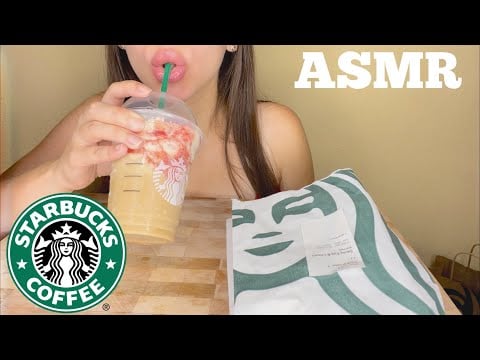 ASMR ( Starbucks NEW Strawberry Funnel Cake Frappuccino) ( Sausage, Cheddar & Egg Sandwich)