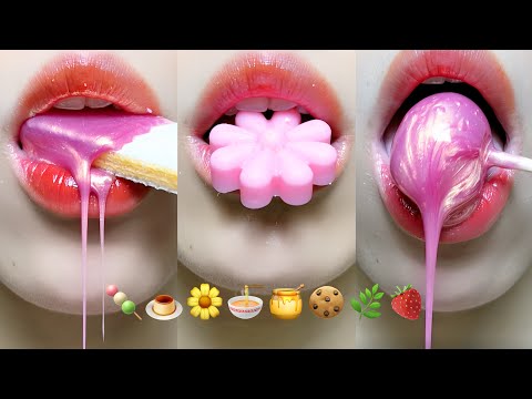 Asmr Eating Pink Emoji Food Gummy Ball Chocolate Cookie Jelly Honey 🍯🍡🍓