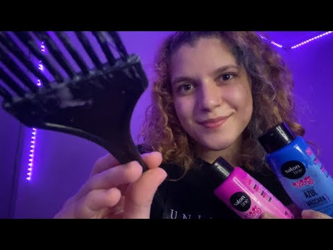 ASMR || CABELEIREIRA PINTANDO SEU CABELO DE COLORIDO *Roleplay salão de beleza*