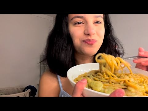 ASMR eating shrimp alfredo 🩷✨