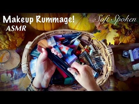 ASMR Makeup Rummage (Soft Spoken version) Sorting, Organizing & letting go!