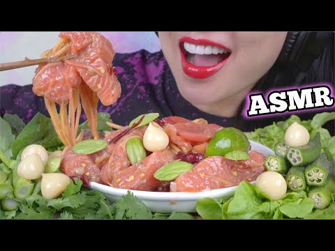 ASMR SALMON PAPAYA SALAD *FRESH VEGGIES (EATING SOUNDS) NO TALKING | SAS-ASMR