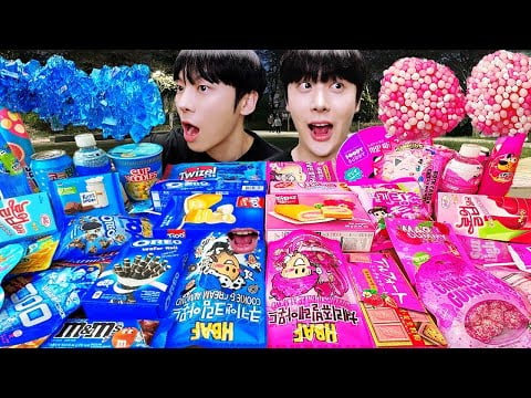ASMR MUKBANG| 편의점 블루 핑크 디저트  아이스크림 먹방 라면 초콜릿 & BLUE DESSERT HONEY JELLY CANDY
