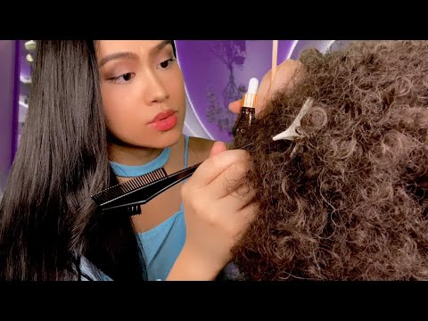 ASMR Scalp Check | Scalp Scratching + Treatment (afro hair) Hair Salon | Soft Gum Chewing Roleplay