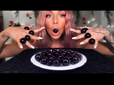 ASMR KYOHO JAPANESE JELLY *BLACK GRAPE* HOME MADE JELLY EATING SHOW MUKBANG 먹방