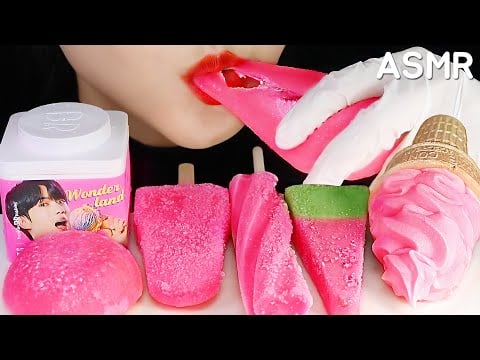 PINK ICE CREAM ASMR PINK POPSICLE, ICE CREAM MOCHI ASMR PINK ICE ASMR NO TALKING