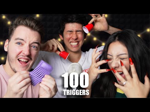 ASMR | 100 TRIGGERS IN 15 MINUTES (with friends)