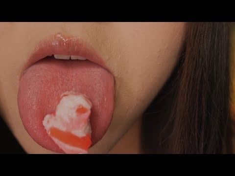 ASMR Eat a crumb‑falling heart‑shaped lollipop