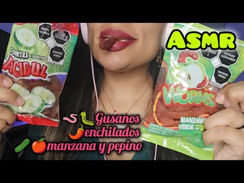 ASMR | probando gusanos pepino y manzana | super relajnte #asmr #mouthsounds #whispering