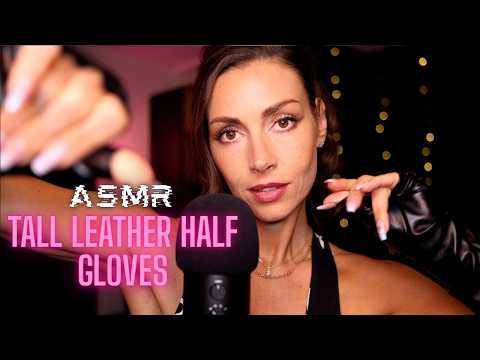 ASMR Long Half Leather Gloves 🖤 Nail triggers 💋