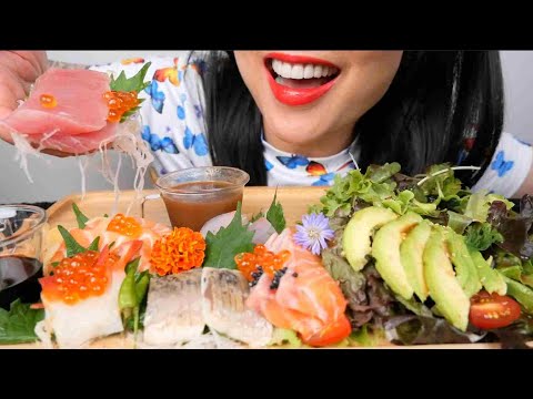 SASHIMI PLATTER + FRESH SALAD (ASMR EATING SOUNDS) NO TALKING | SAS-ASMR