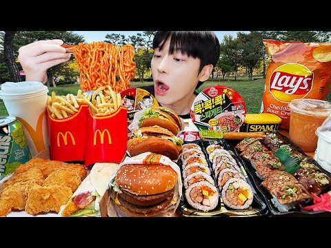 ASMR MUKBANG | 직접 만든 치즈 불닭볶음면 양념치킨 김밥 치즈스틱 먹방 FRIED CHICKEN AND FIRE NOODLES