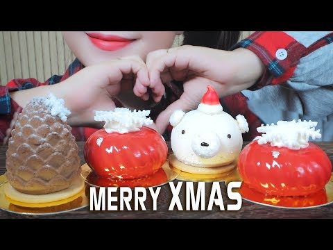 ASMR EATING CAKE TO CELEBRATE CHRISTMAS EVE , SOFT CHEWY EATING SOUND | LINH-ASMR 먹방