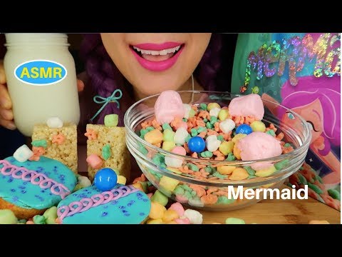 ASMR MERMAID CEREAL+MERMAID CUPCAKE EATING SOUND| 한정판, 인어공주 컵케익+시리얼 리얼사운드 먹방 |CURIE.ASMR