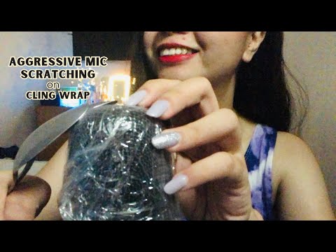 ASMR| AGGRESSIVE Cling Wrapped MIC SCRATCHING 🤤 ( Relaxing and tingly)